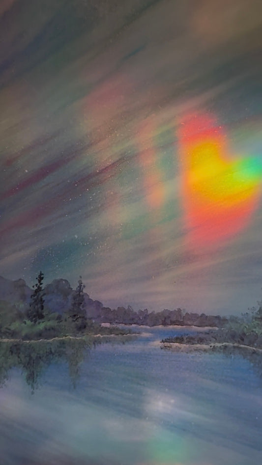 Holographic Aurora Landscape Print A4 – Iridescent Northern Lights Wall Art