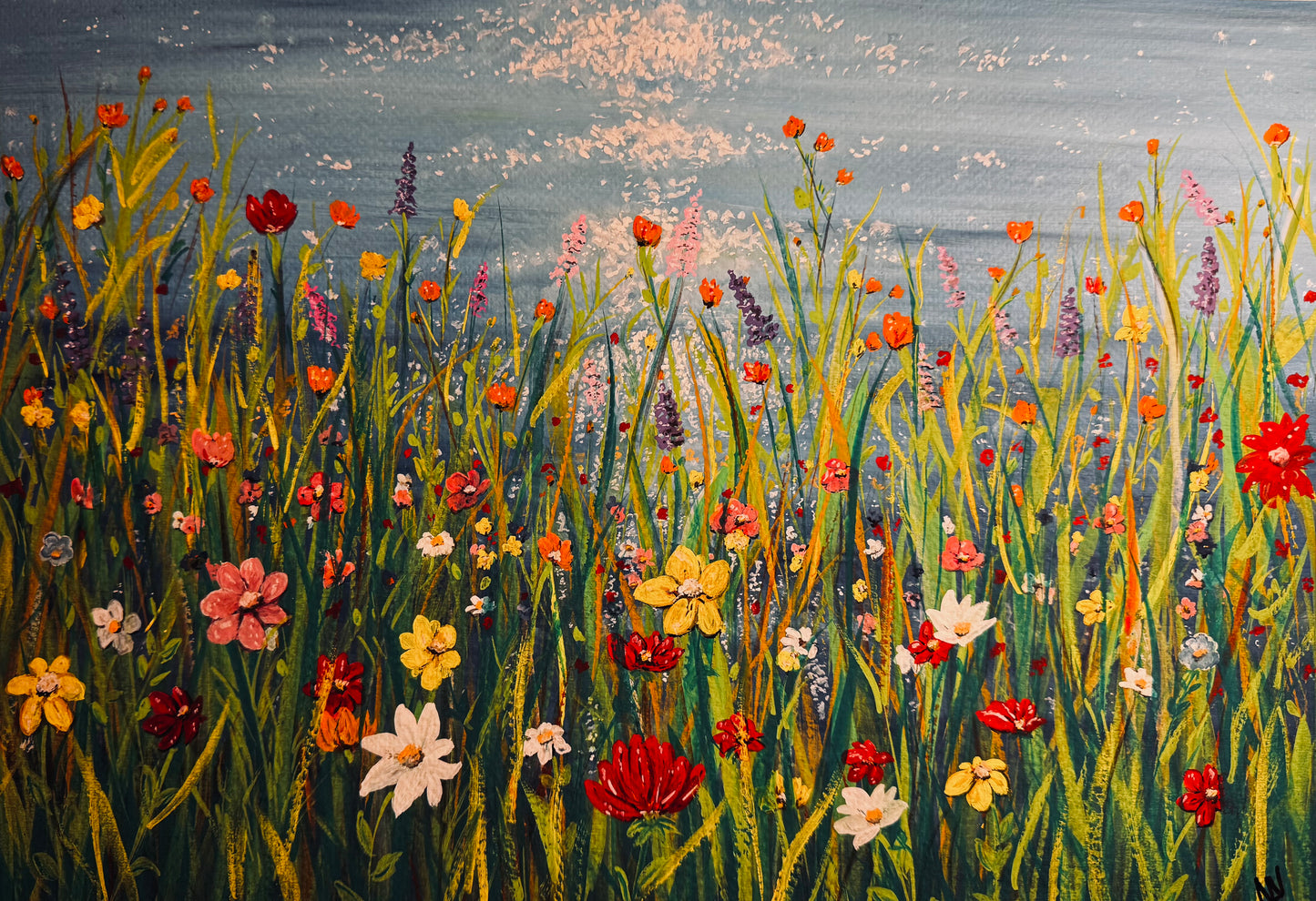 ‘Meadow in bloom’ original A3 floral art painting.