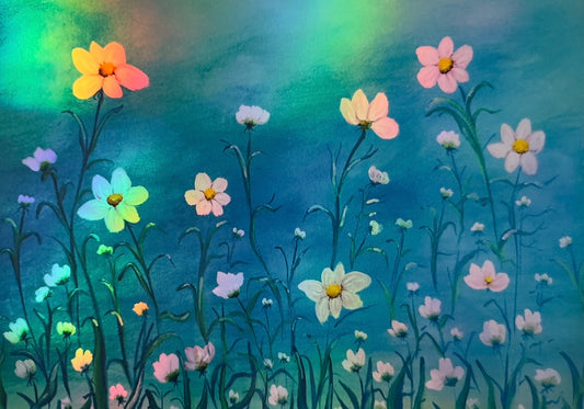 Dreamlike Wildflower Meadow – A4 Holographic Art Print | Ethereal Floral Painting