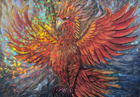 Rising Phoenix – A4 Holographic Art Print | Fiery Mythical Bird Artwork