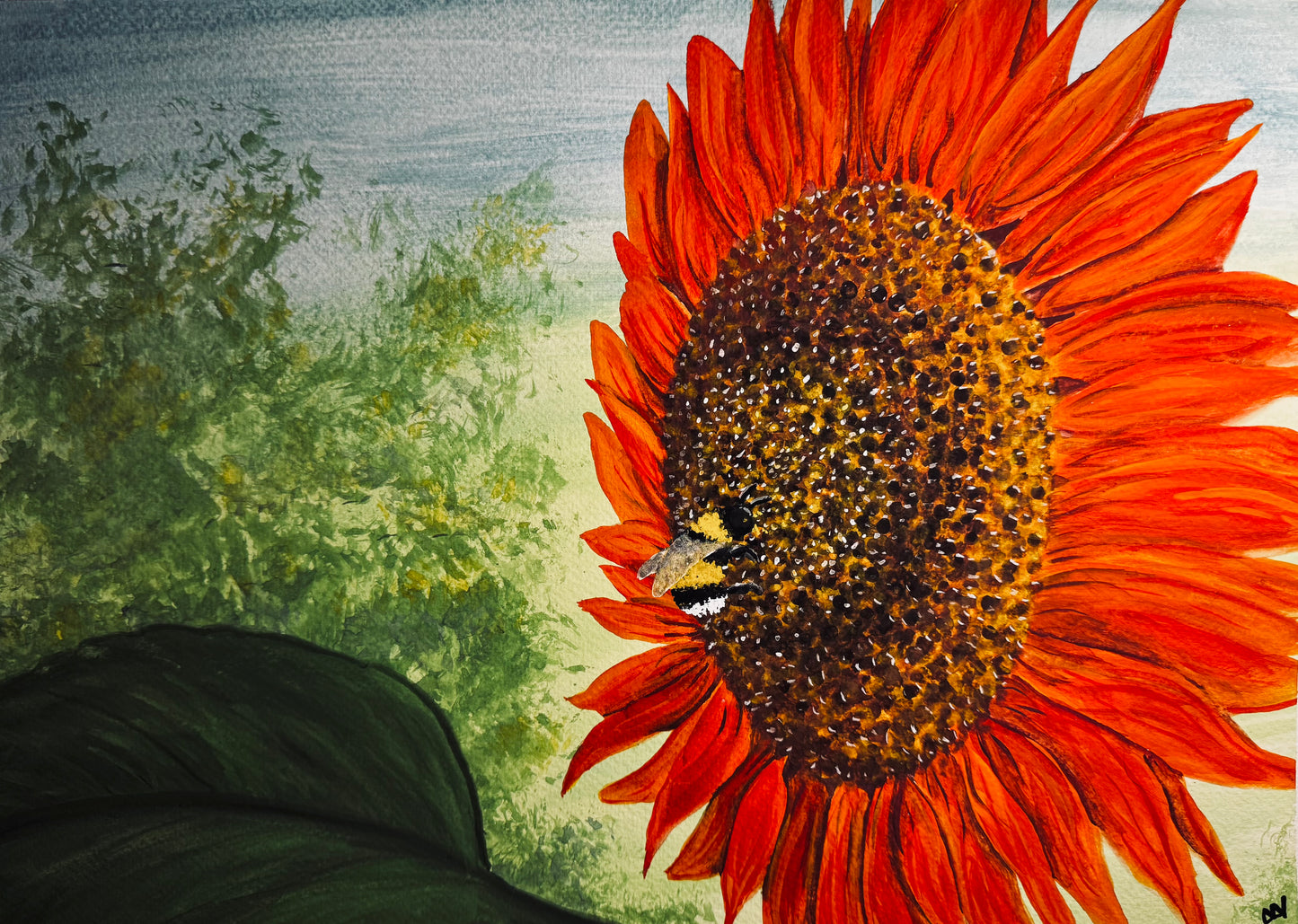 ‘Sunlit gathering’ original painting floral sunflower and bee
